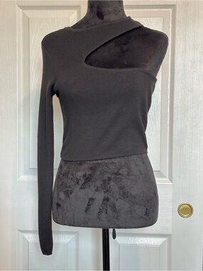 BSL Asymmetric One-Shoulder Cutout Black 1 Sleeve Ribbed Crop Top Sweater Size M